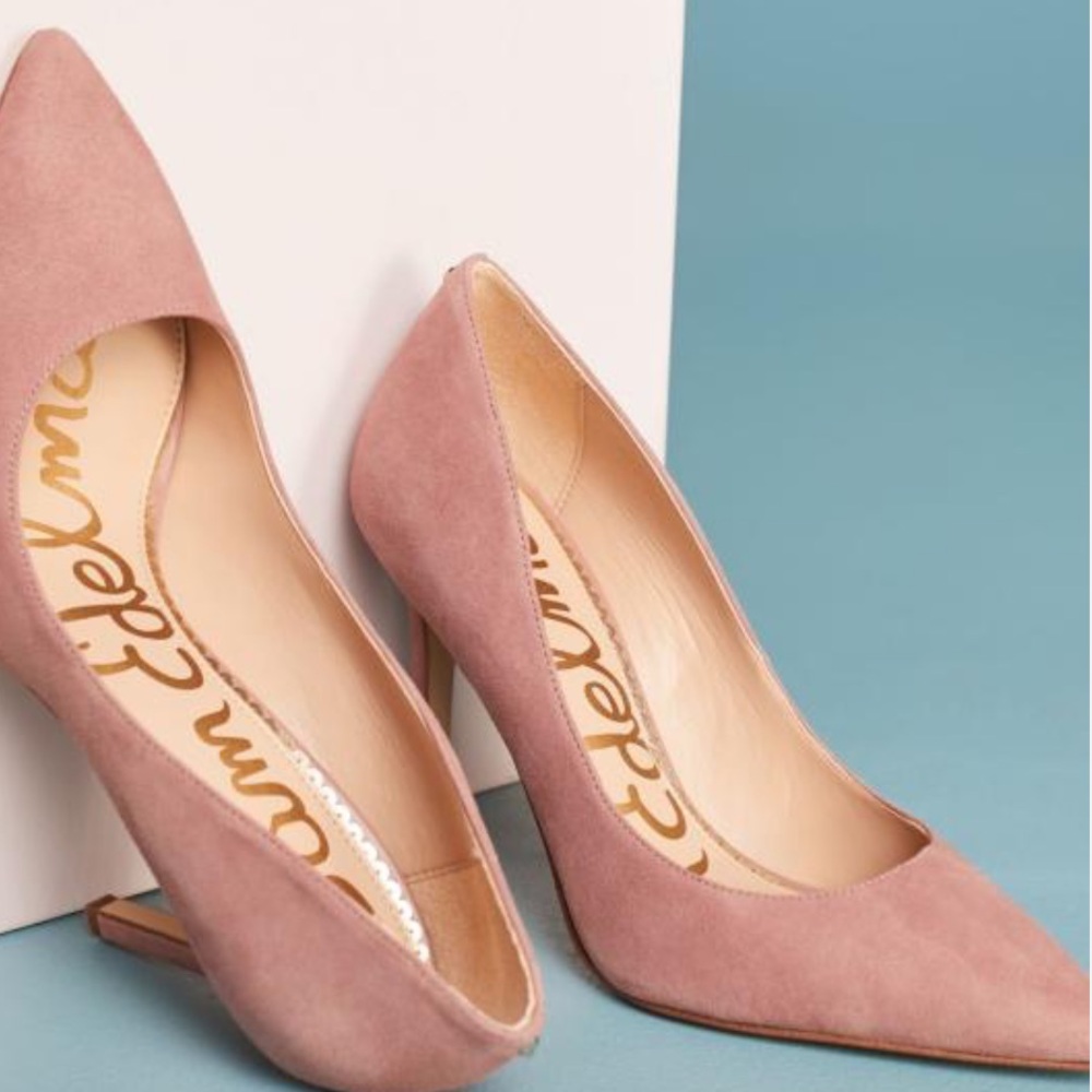 Sam Edelman Hazel Dusty Pink Suede Pumps Pointed Toe High Heels 7, 4inches